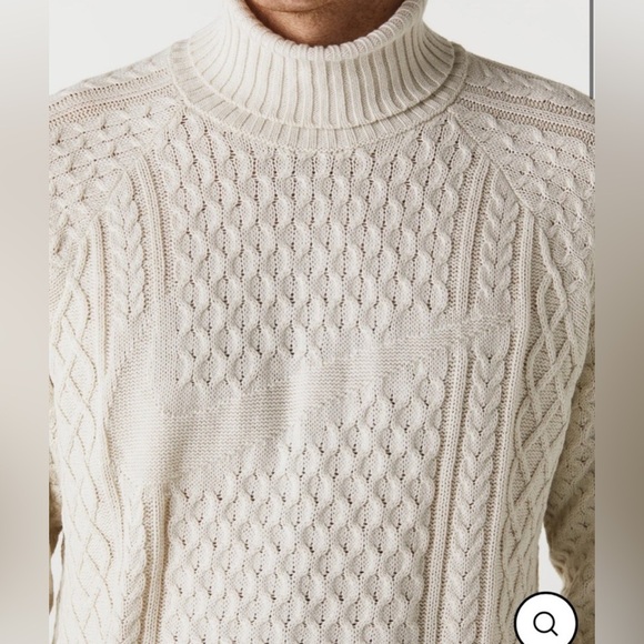Nike Life Mens Cable Knit Turtleneck Off White Chunky Relaxed Large Sweater NWT - Picture 6 of 12